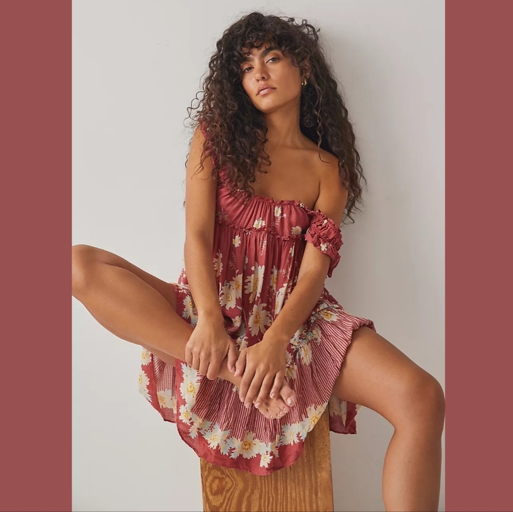 NWT X Intimately FP Bali Wild Daisy Slip Dress in Renaissance Red Free People
